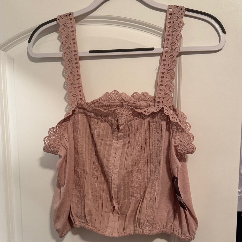 Lucky Brand Pink Lace Trim Blouse